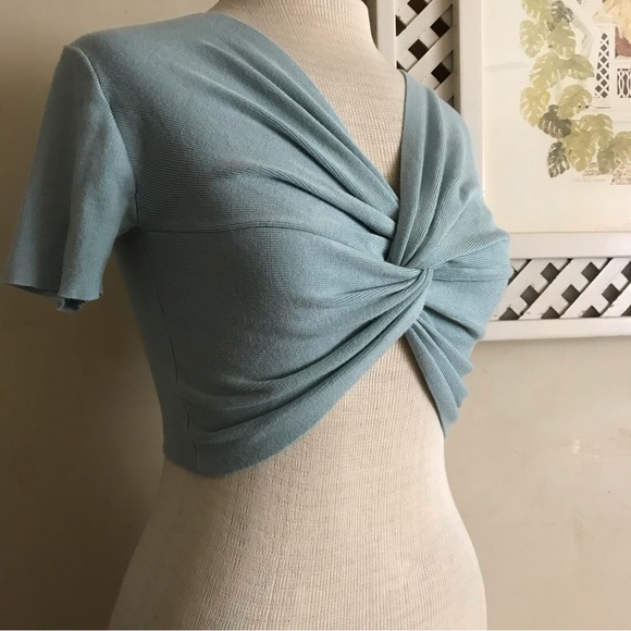 Sea Foam Ribbed Knit Cropped Top - Picture 5 of 7